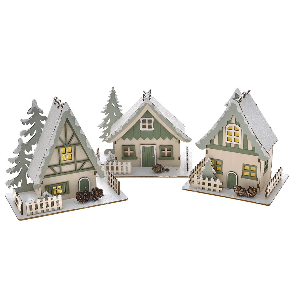SVETLEĆA KUĆA ZELENA OD DRVETA 3 MODELA 14*15*9/11*15*9/13*13*9 CM