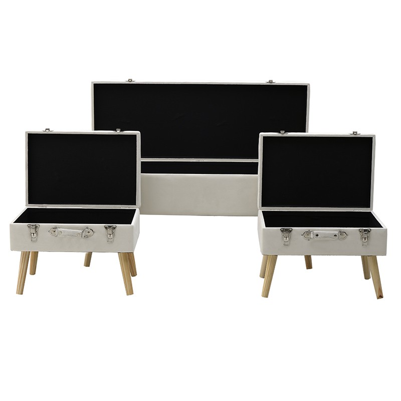 3502170006 TABURE DRVENI TAPACIRAN PLIŠEM KREM SA FIOKOM S/3 50*33*37.5cm