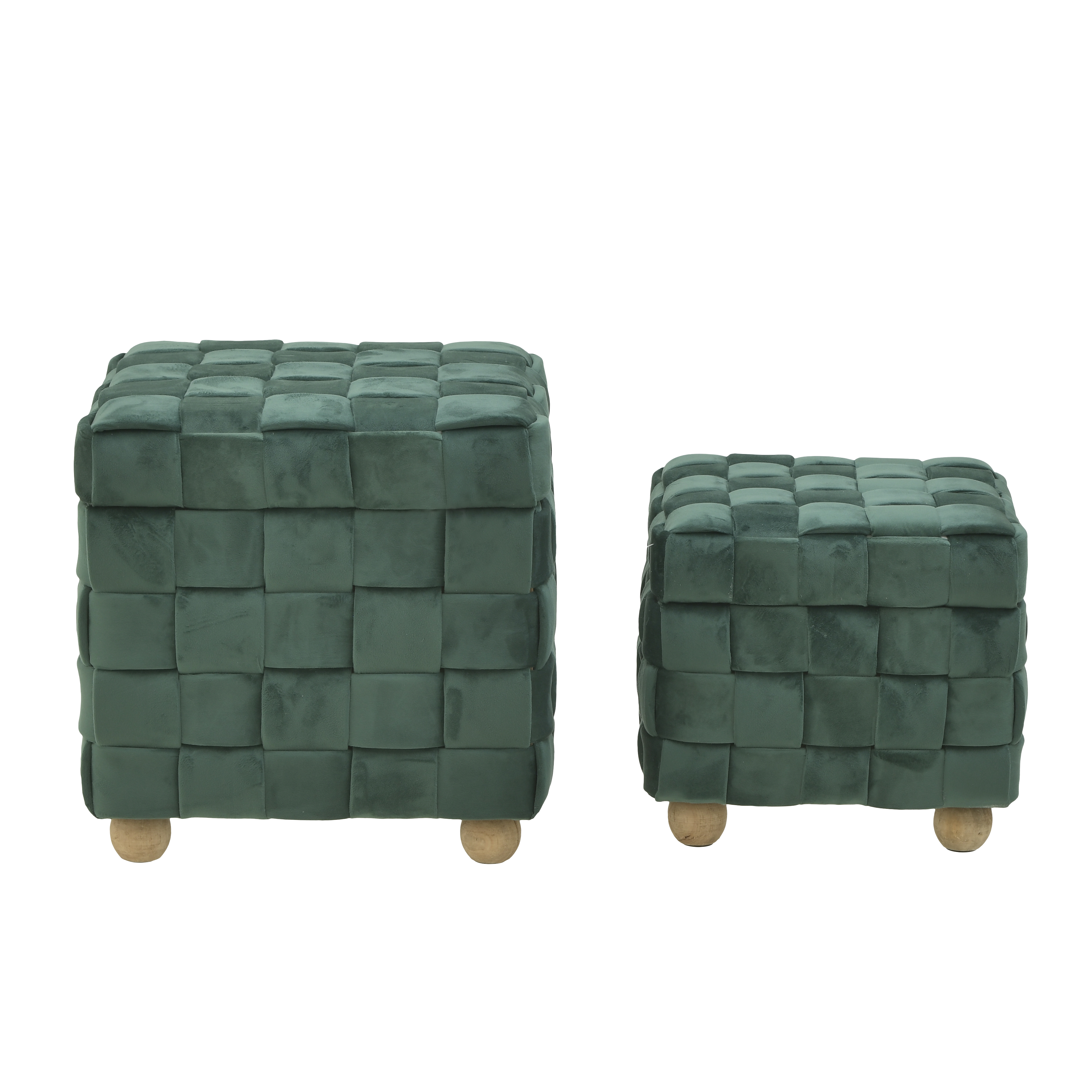 3504490019 TABURE DRVENI TAPACIRAN ZELENIM PLIŠEM /1 35X35X33 CM