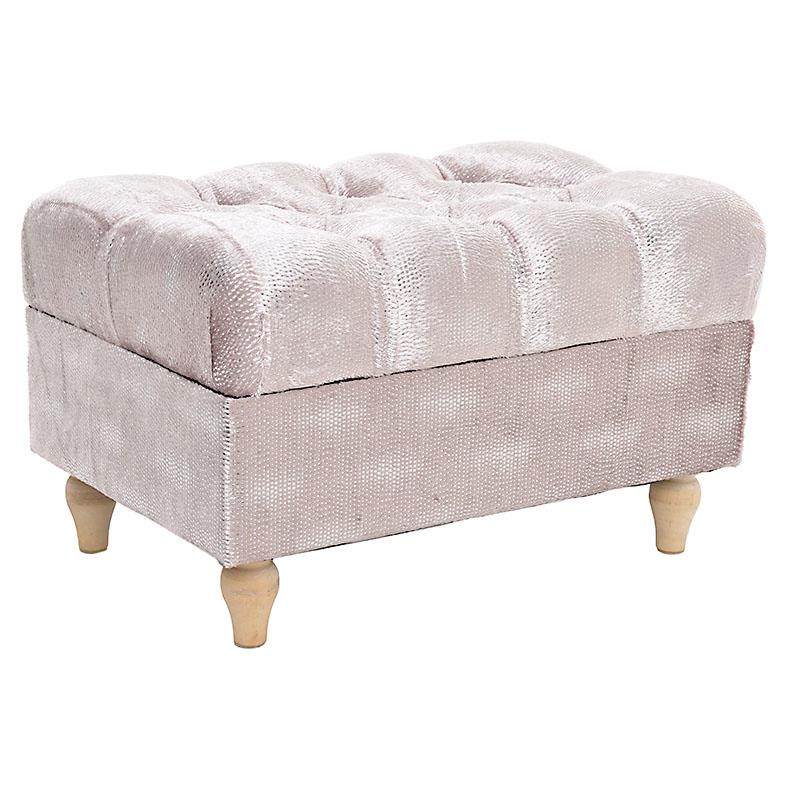 3507210087 TABURE KUTIJA DRVENI TAPACIRANI U SREBRNO ROZE BOJI 51x34x32cm