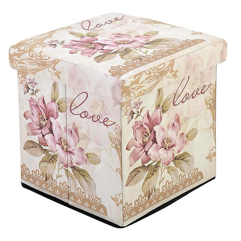 3503660031 TABURE KUTIJA OD VEŠTAČKE KOŽE DEZEN ROZE CVET 36*36*36cm
