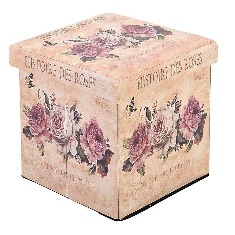 3503660035 TABURE KUTIJA OD VEŠTAČKE KOŽE DEZEN ROZE RUŽE 36*36*36cm