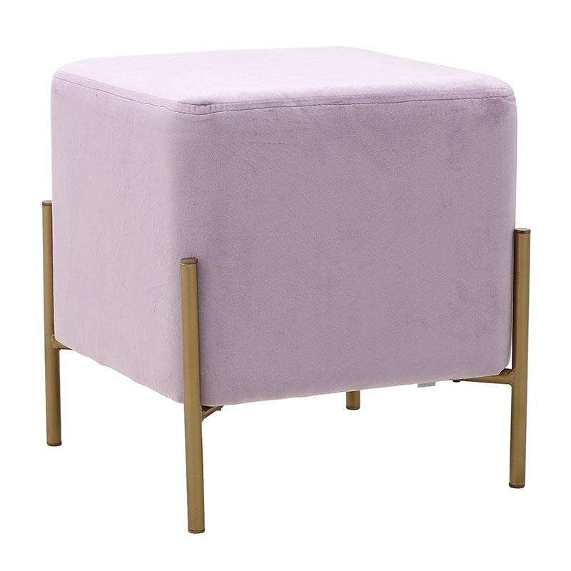 3501040352 TABURE TAPACIRAN ROZE PLIŠEM SA METALNIM ZLATNIM NOGAMA37*37*40cm