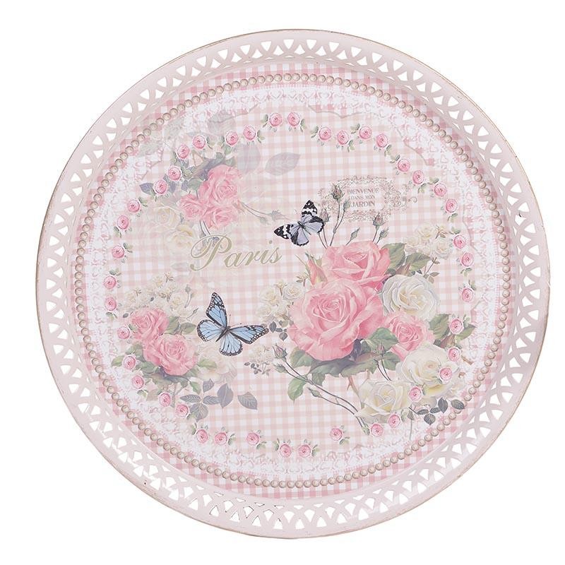 3703490034 POSLUŽAVNIK METALNI CVETNI DEZEN 39cm