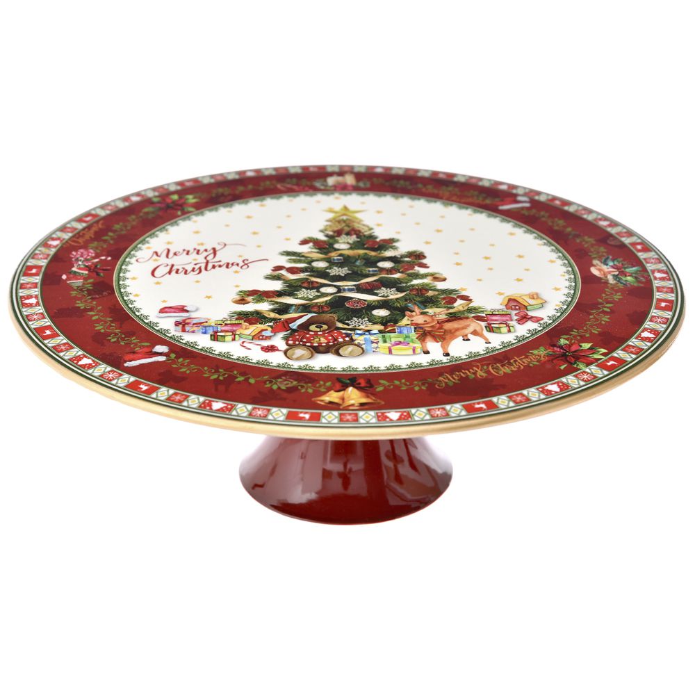 72037 TANJIR NA STOPI CRVENI DEZEN JELKA PLASTIČNI 29*29*10 cm