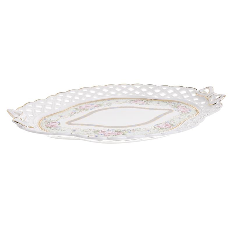 3608020059 TANJIR OD PORCELANA BELI SA RUŽAMA 29*21*2 CM