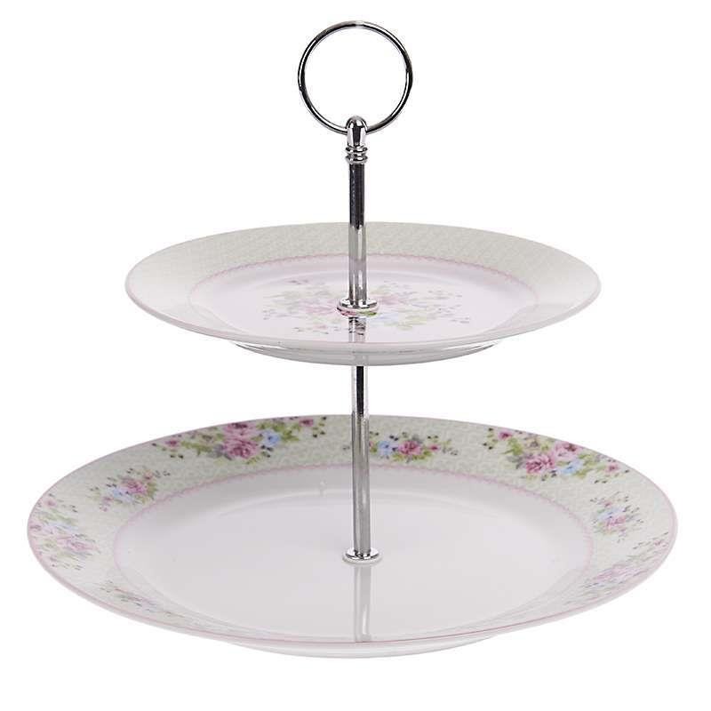 3605180004 TANJIR OD PORCELANA SA 2 ETAŽERA DEZEN RUŽE