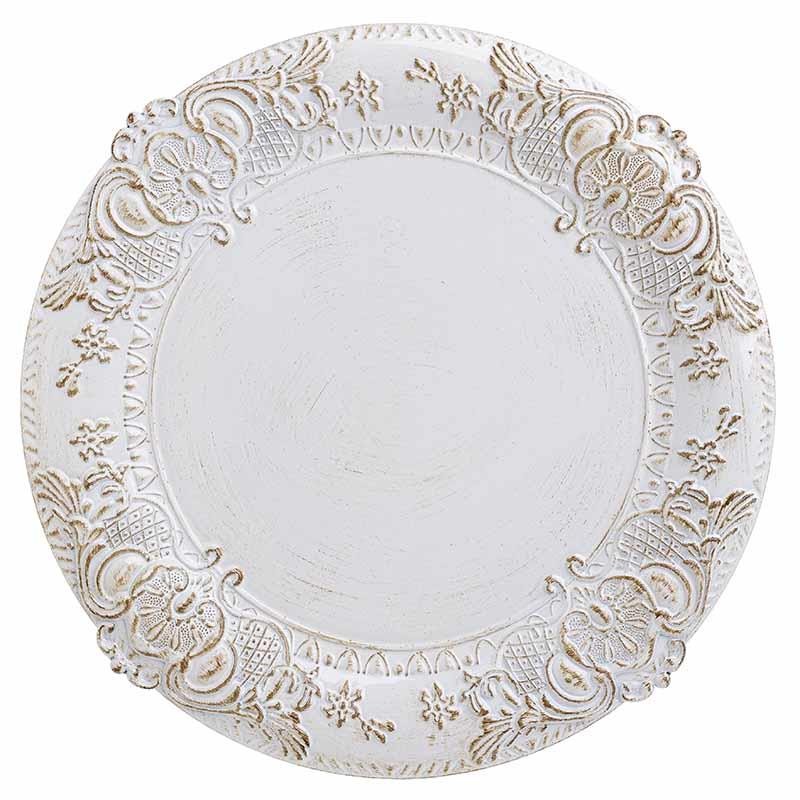 3700190198 TANJIR PLASTIČNI ANTIK BELO ZLATNI 38X2 CM