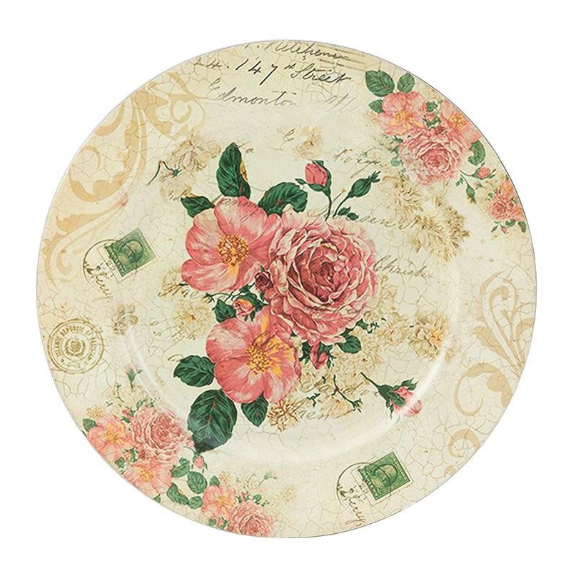 3704360025 TANJIR PLASTIČNI SA ROZE RUŽAMA 33cm