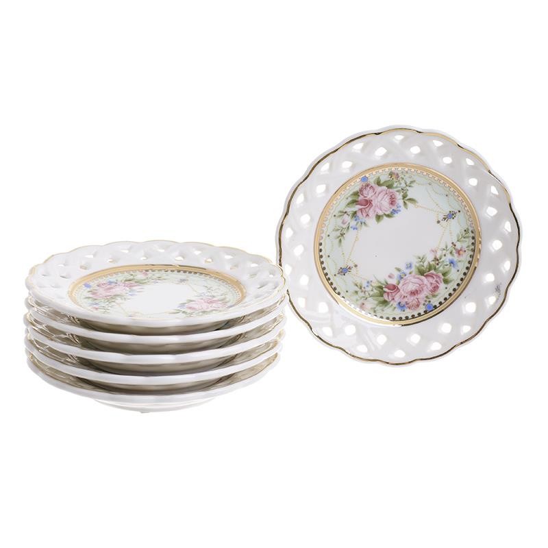 3608020054 TANJIRI DESERTNI OD PORCELANA BELI SA RUŽAMA S/6 11*1 CM