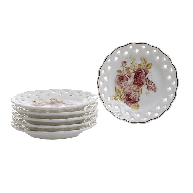 3608020048 TANJIRI DESERTNI OD PORCELANA BELI SA RUŽAMA S/6 11*2 CM