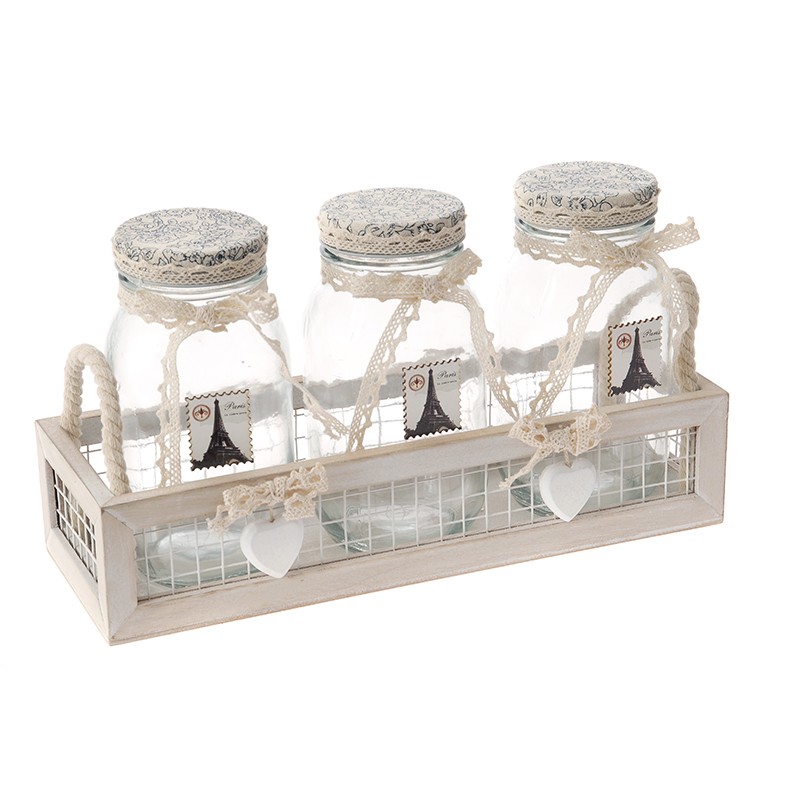 51710 TEGLE STAKLENE U DRVENOJ KORPICI SET 31*9*11cm