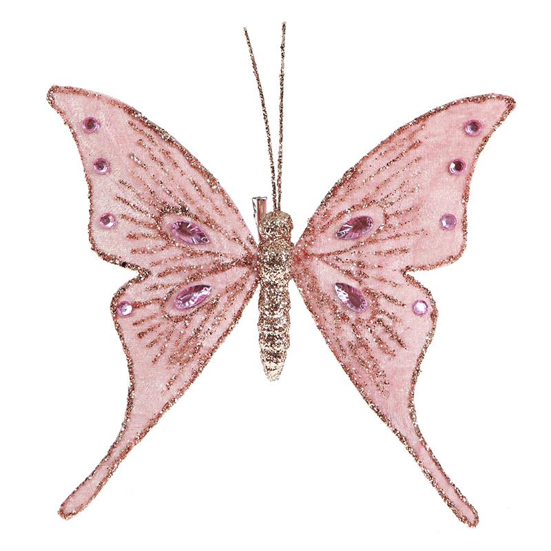2700840019 UKRAS NOVOGODIŠNJI LEPTIR ROZE PLATNENI SA CIRKONIMA NA KLIPSI 