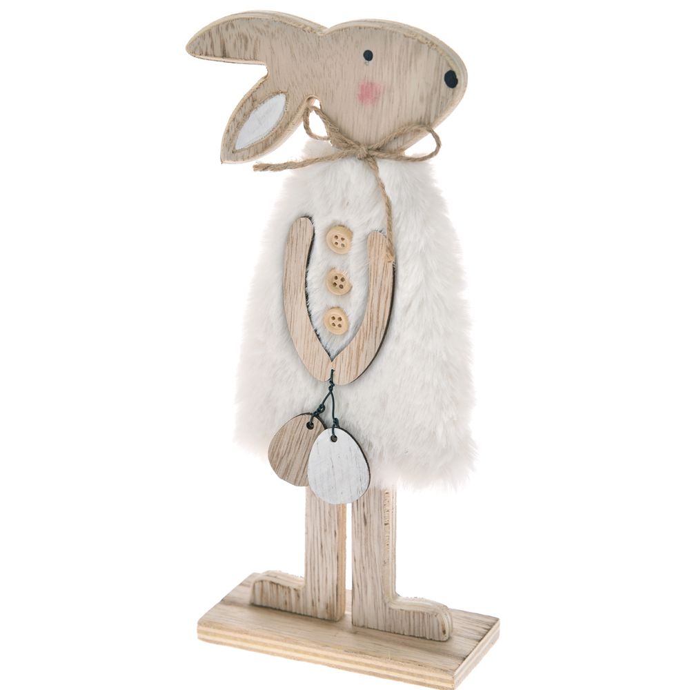 74139 USKRŠNJI DRVENI ZEKA SA BELIM KRZNOM 12*24 CM