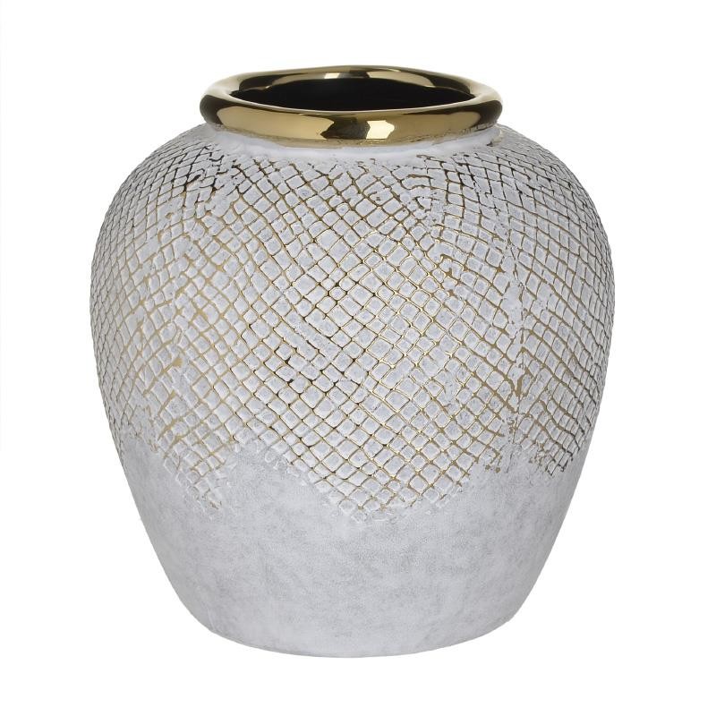 3705030049 VAZA KERAMIČKA BELO ZLATNA 18*18.5cm