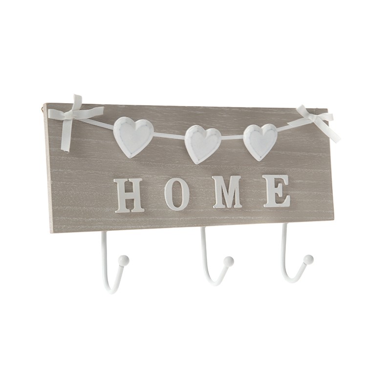 52848 VEŠALICA DRVENA SIVO-BELA HOME SA SRCIMA 29*18cm