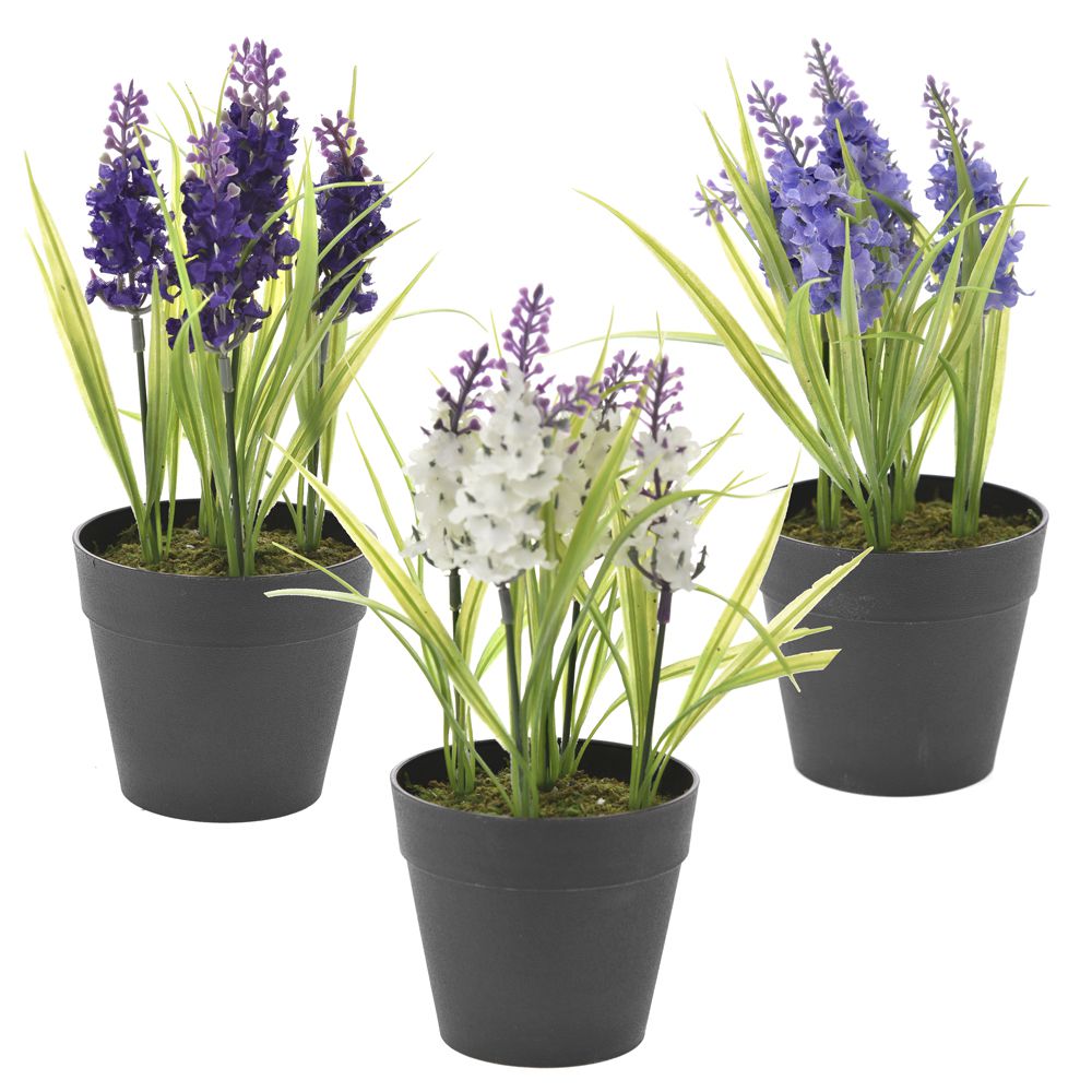 65222 VEŠTAČKI CVET LAVANDA U PLASTIČNOJ SAKSIJI 3 BOJE 23cm