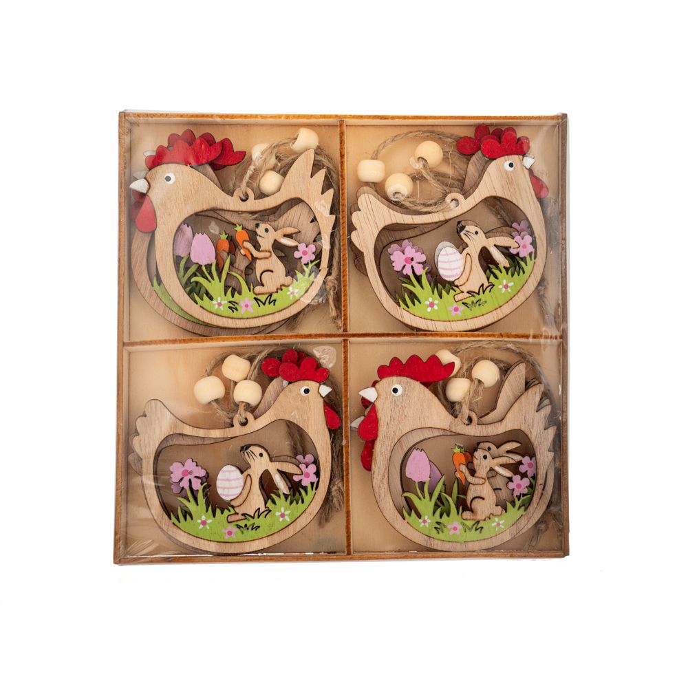 VISEĆA DRVENA DEKORACIJA KOKA SET/12 7.5 CM