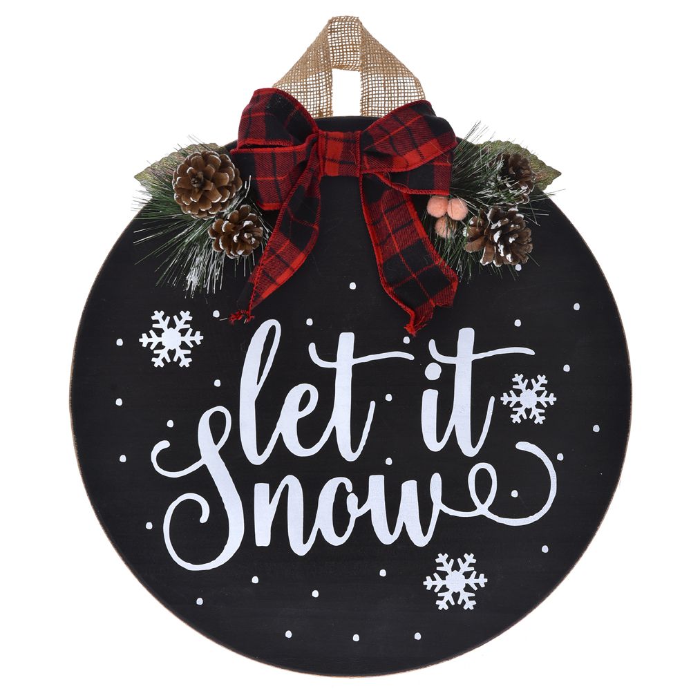 75869 VISEĆA DRVENA DEKORACIJA KUGLA LET IT SNOW 35 CM