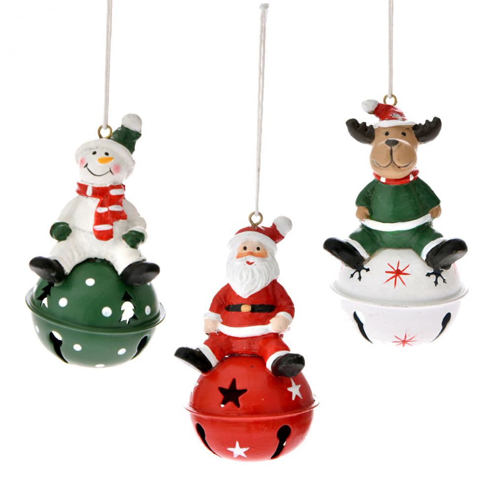 75349 VISEĆA METALNA ZVONCA SNEŠKO,IRCAS I DEDA MRAZ SET/3 5X9 CM