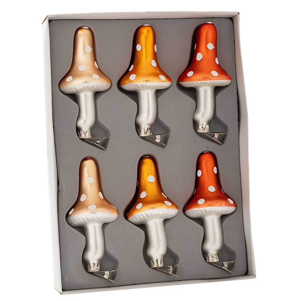 87641 VISEĆI STAKLENI UKRAS PEČURKE SET/6 5X12 CM