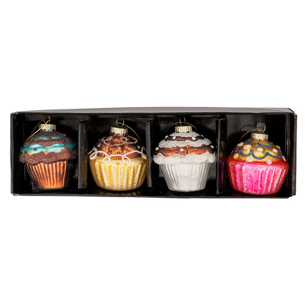 87424 VISEĆI UKRAS STAKLENI CUPCAKE S/4 6.5 CM