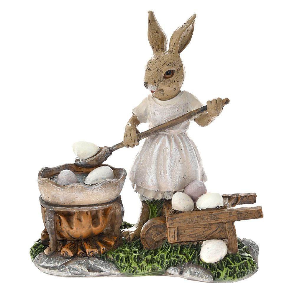 76683 ZEČICA KUVA USKRŠNJA JAJA FIGUR OD POLIREZINA 12.5X6X12.5 CM