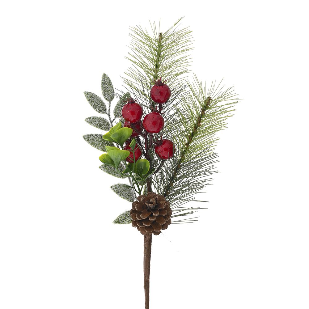 ZELENA GRANČICA SA CRVENIM BOBICAMA I ŠIŠARKOM 38 CM