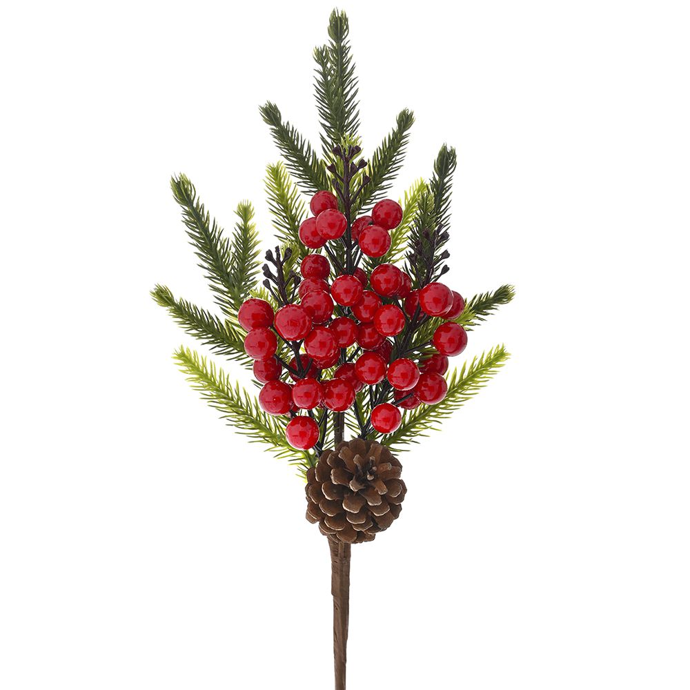 ZELENA GRANČICA SA CRVENIM BOBICAMA I ŠIŠARKOM 38 CM