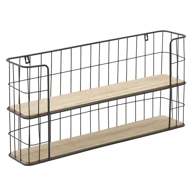 6502990008  ZIDNA POLICA DRVO METAL NATURAL CRNA 66X14X33 CM