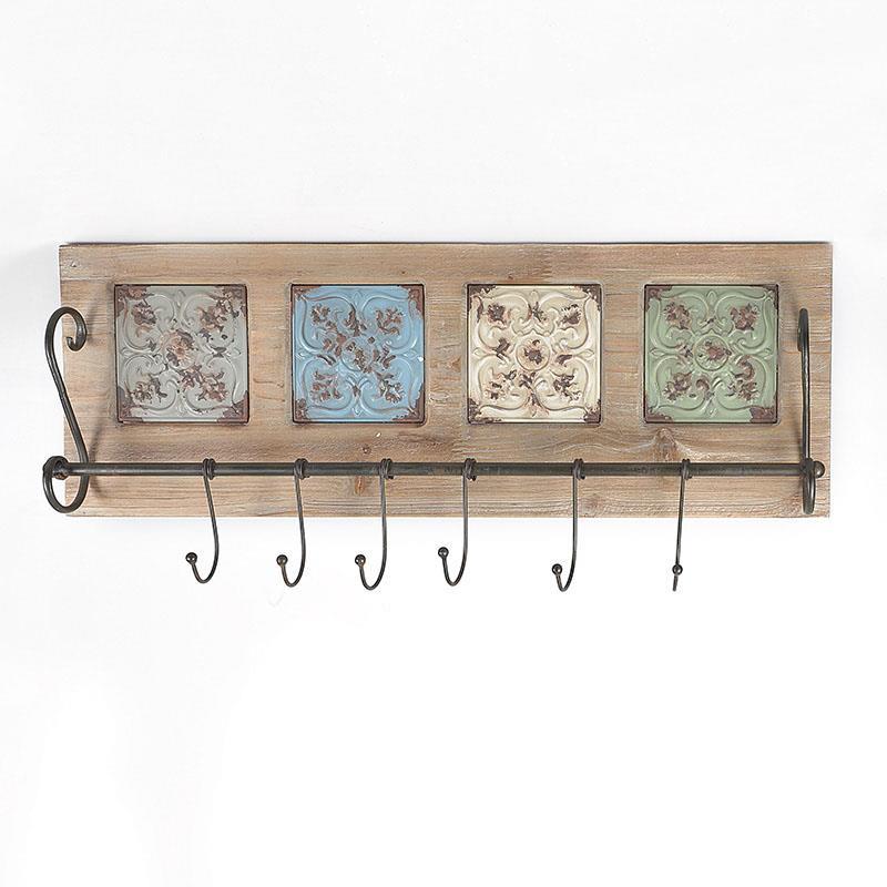 3708120082 ZIDNA VEŠALICA DRVO-METAL 70*8*30cm