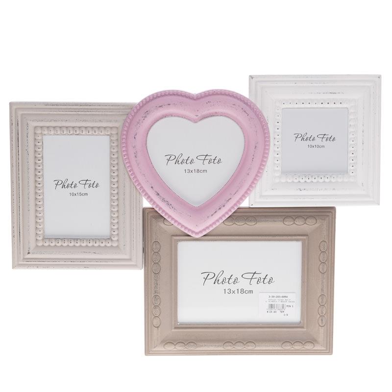 3302830054 ZIDNI RAM ZA 4 FOTOGRAFIJA DRVO-REZIN BEŽ-ROZE 49*3*38cm