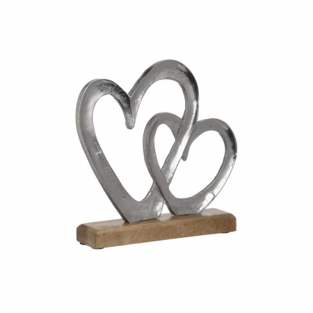 3703570212 DEKORATIVNA SRCA PAR DRVO METAL NATURAL SREBRNO 18X5X18 CM