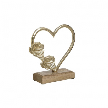 3709850055 DEKORATIVNO SRCE SA RUŽICAMA DRVO METAL NARTURAL ZLATNO 14X5X14 CM