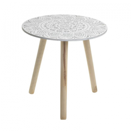 3501430033 DRVENI STOČIĆ TRONOŽAC ANTIK BELI SA DUBOREZOM 40X40 CM