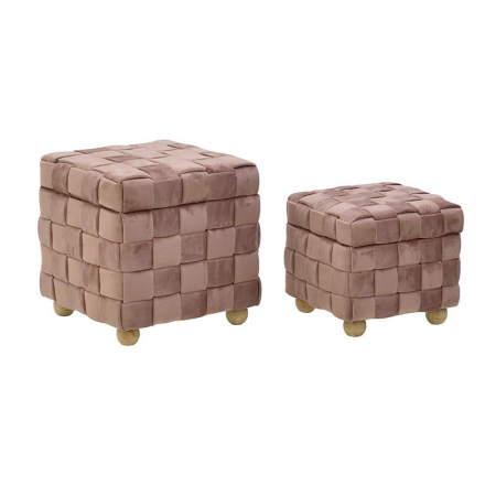3504490016 DRVENI TABURE TAPACIRAN PLIŠEM ROZE S/2 35X35X33 CM