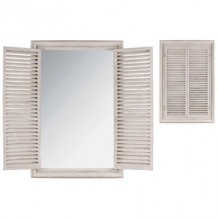 3956410087 DRVENO ZIDNO OGLEDALO BELO U OBLIKU PROZORA 64*5*94cm