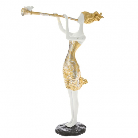 81942 FIGURA ZLATNA DEVOJKA SA INSTRUMENTOM OD POLIREZINA 13X10X25 CM