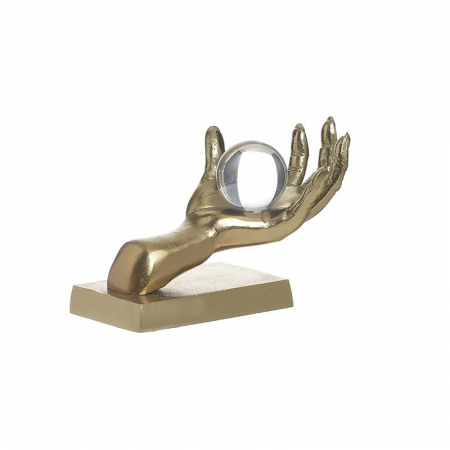 3708930007 METALNA DEKORACIJA ZLATNA RUKA SA AKRILNOM KUGLOM 14X22X14 CM