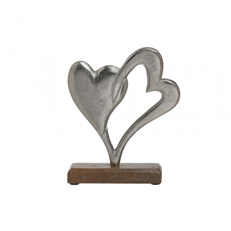 3703570138 METALNA SREBRNA SRCA NA DRVENOM POSTOLJU 18*5*22 CM