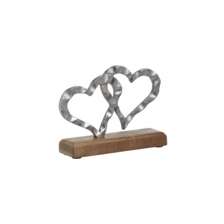 3703570222 METALNA SREBRNA SRCA NA DRVENOM POSTOLJU 19*5*13 CM