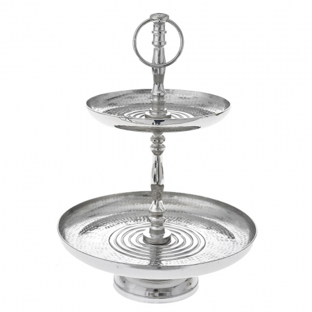79780 METALNI ETAŽER NA 2 SPRATA SREBRNI NIKLOVANI 31 CM