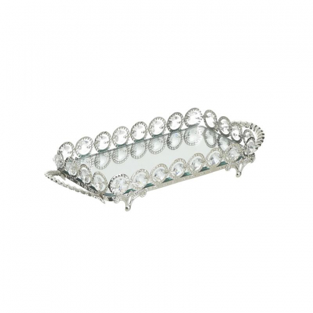 3703370023 METALNI POSLUŽAVNIK SREBRNI SA OGLEDALOM 27X12X4 CM