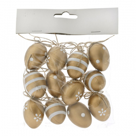80674 PLASTIČNA JAJA ZLATNO BELA 4 CM SET/12 KOMADA