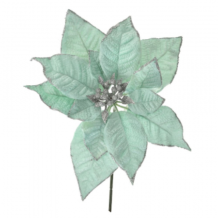 79083 PLATNENI BOŽIĆNI CVET SA ŠTRASOM MINT 25 CM