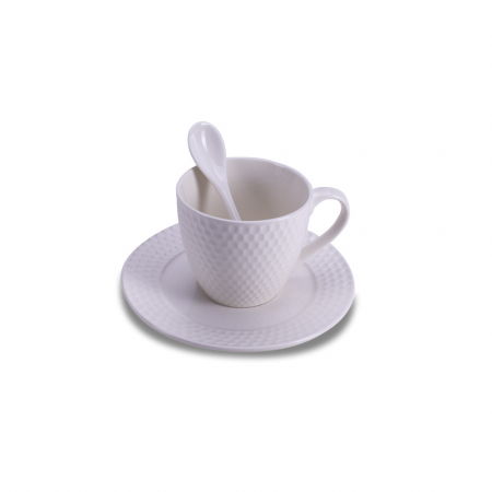 D-384 PORCELANSKA ŠOLJA BELA SA KAŠIKICOM U POKLON KUTIJI