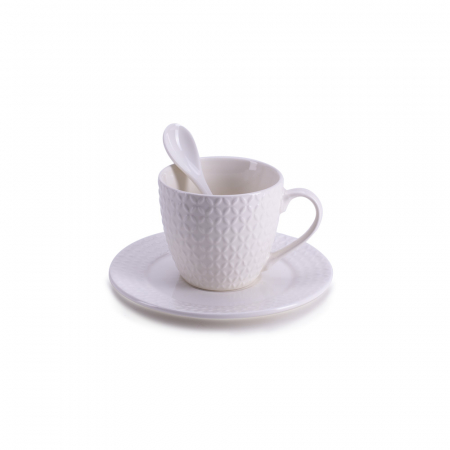 D-382 PORCELANSKA ŠOLJA BELA SA KAŠIKICOM U POKLON KUTIJI