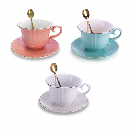 D-381 PORCELANSKA ŠOLJA SA ZLATNOM KAŠIKICOM U POKLON KUTIJI 3 BOJE