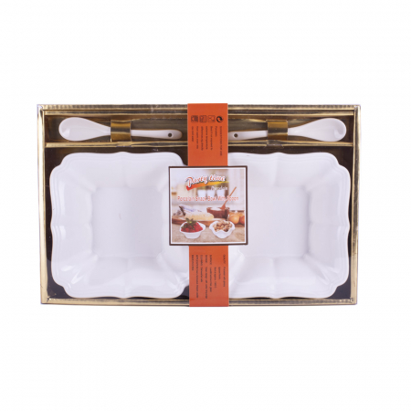 D-375 PORCELANSKE BELE ČINIJICE SA KAŠIKICAMA S/2 U POKLON KUTIJI 14X14 CM