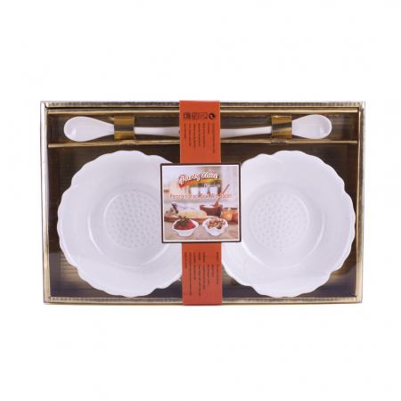 D-380 PORCELANSKE BELE ČINIJICE SA KAŠIKICAMA S/5 U POKLON KUTIJI 14X14 CM